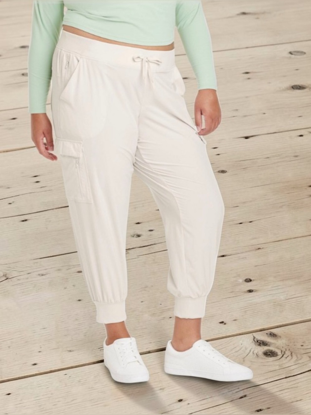 Women's Stretch Woven Cargo Pants 27" - All in Motion™ Light Beige 2X